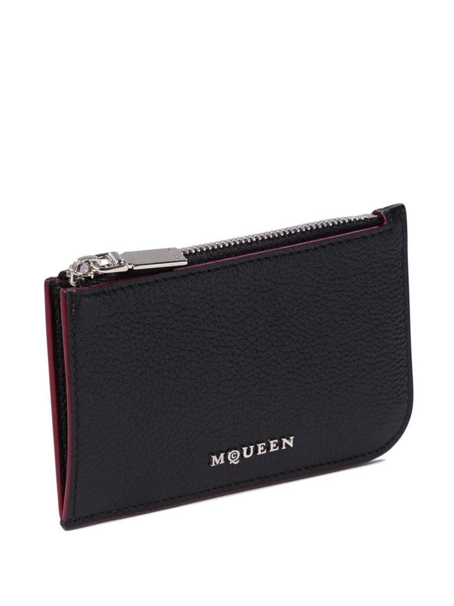 Alexander McQueen Calf Leather Card Case With Top Zip Closure For Women Luxury Slim Front Logo