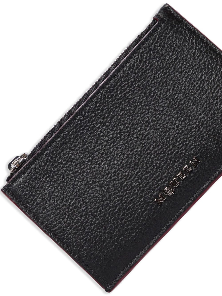 Alexander McQueen Calf Leather Card Case With Top Zip Closure For Women Luxury Slim Front Logo