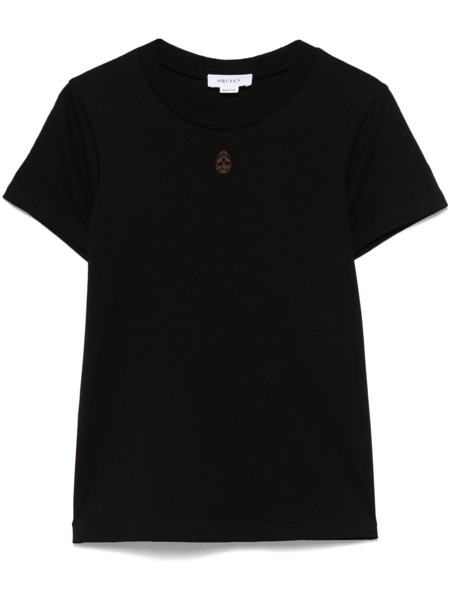Alexander McQueen Cut And Sew T Shirt Skull Embroidery Black Luxury Topwear For Women
