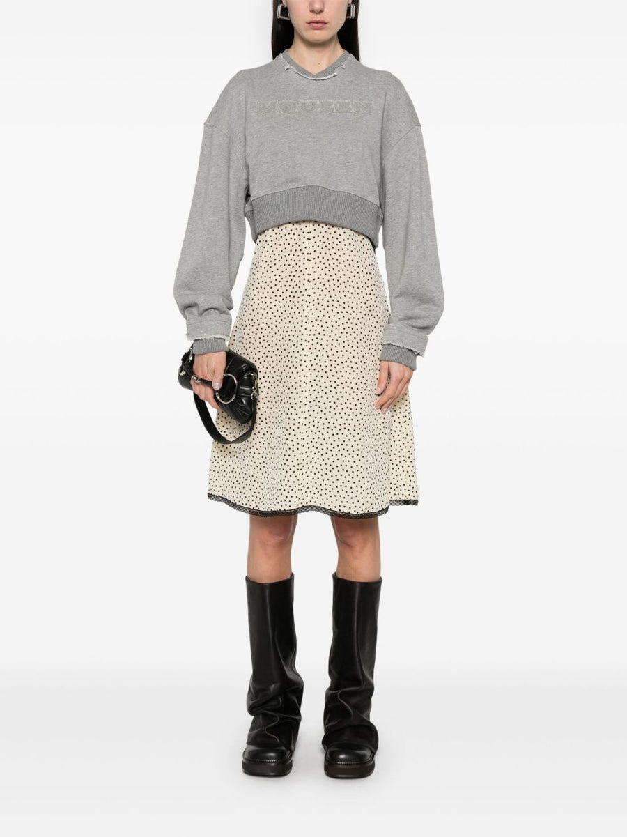 Alexander McQueen Timberwolf Grey Cropped Logo Sweatshirt For Women With Luxurious Vneck And Drop Shoulders