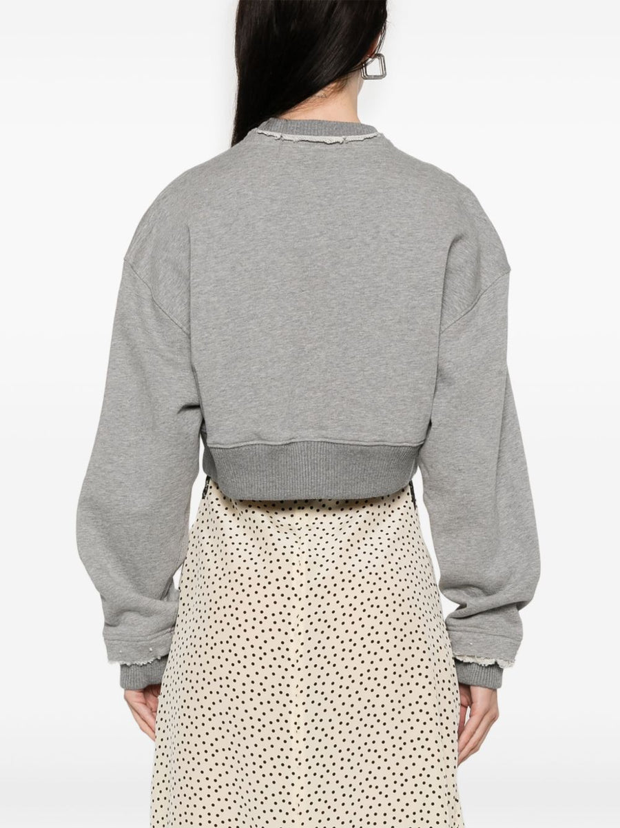 Alexander McQueen Timberwolf Grey Cropped Logo Sweatshirt For Women With Luxurious Vneck And Drop Shoulders