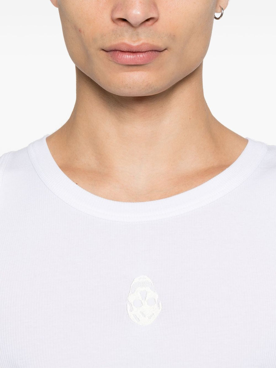 Alexander McQueen Skull Embroidered Tank Top For Men Premium Cotton Elastane Blend Streetwear Essential