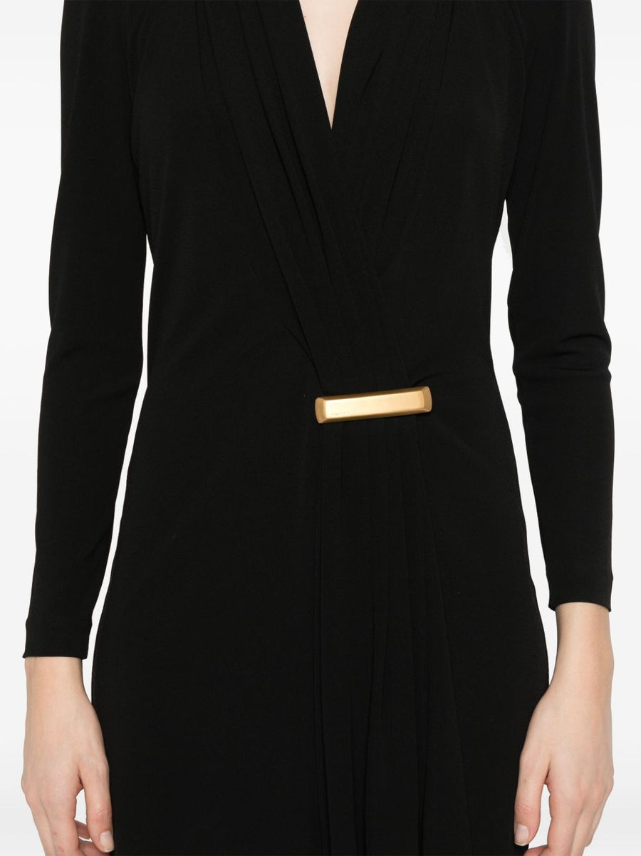 Tom Ford Black Draped Mini Dress With V Neck Long Sleeves And Luxe Logo Hardware For Women