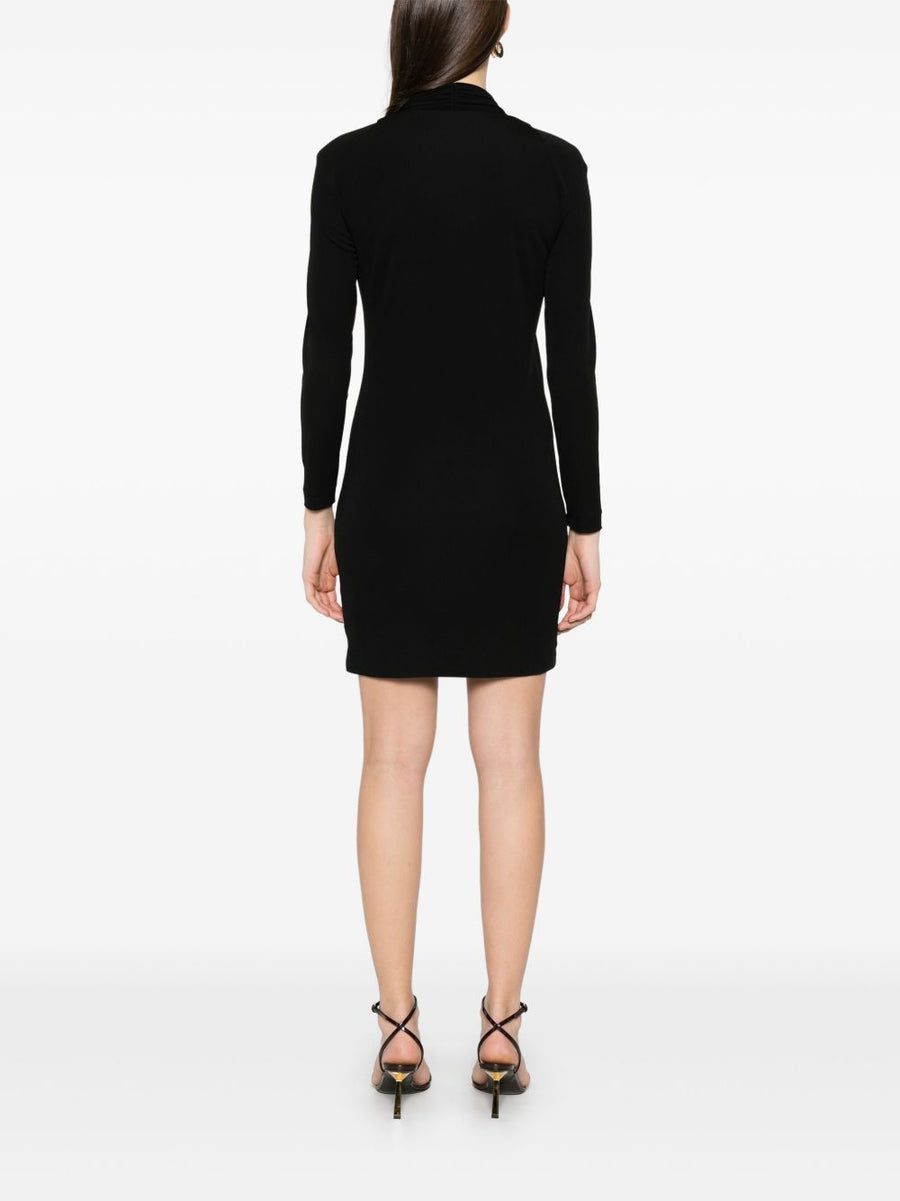 Tom Ford Black Draped Mini Dress With V Neck Long Sleeves And Luxe Logo Hardware For Women
