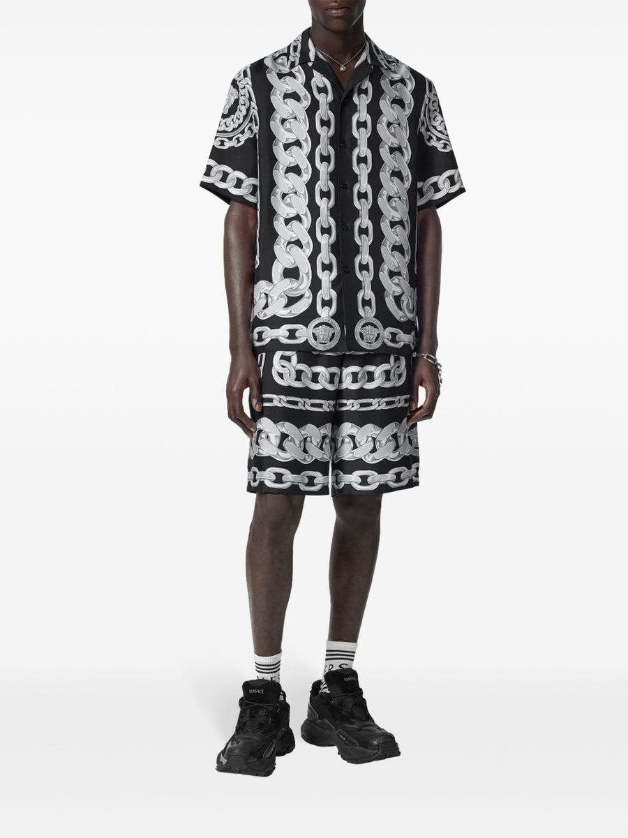 Versace Silk Shorts For Men With Bold Medusa Chains Graphic Print Knee Length Premium