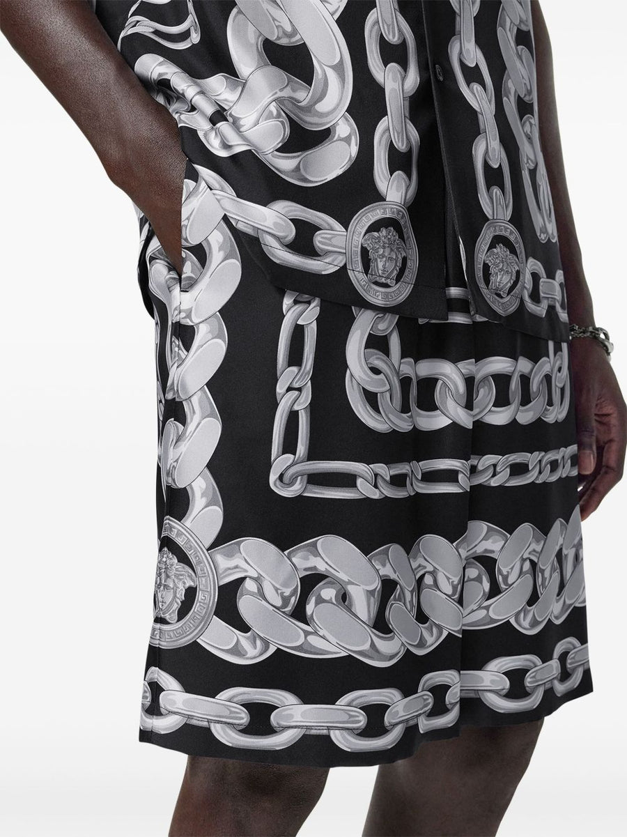 Versace Silk Shorts For Men With Bold Medusa Chains Graphic Print Knee Length Premium