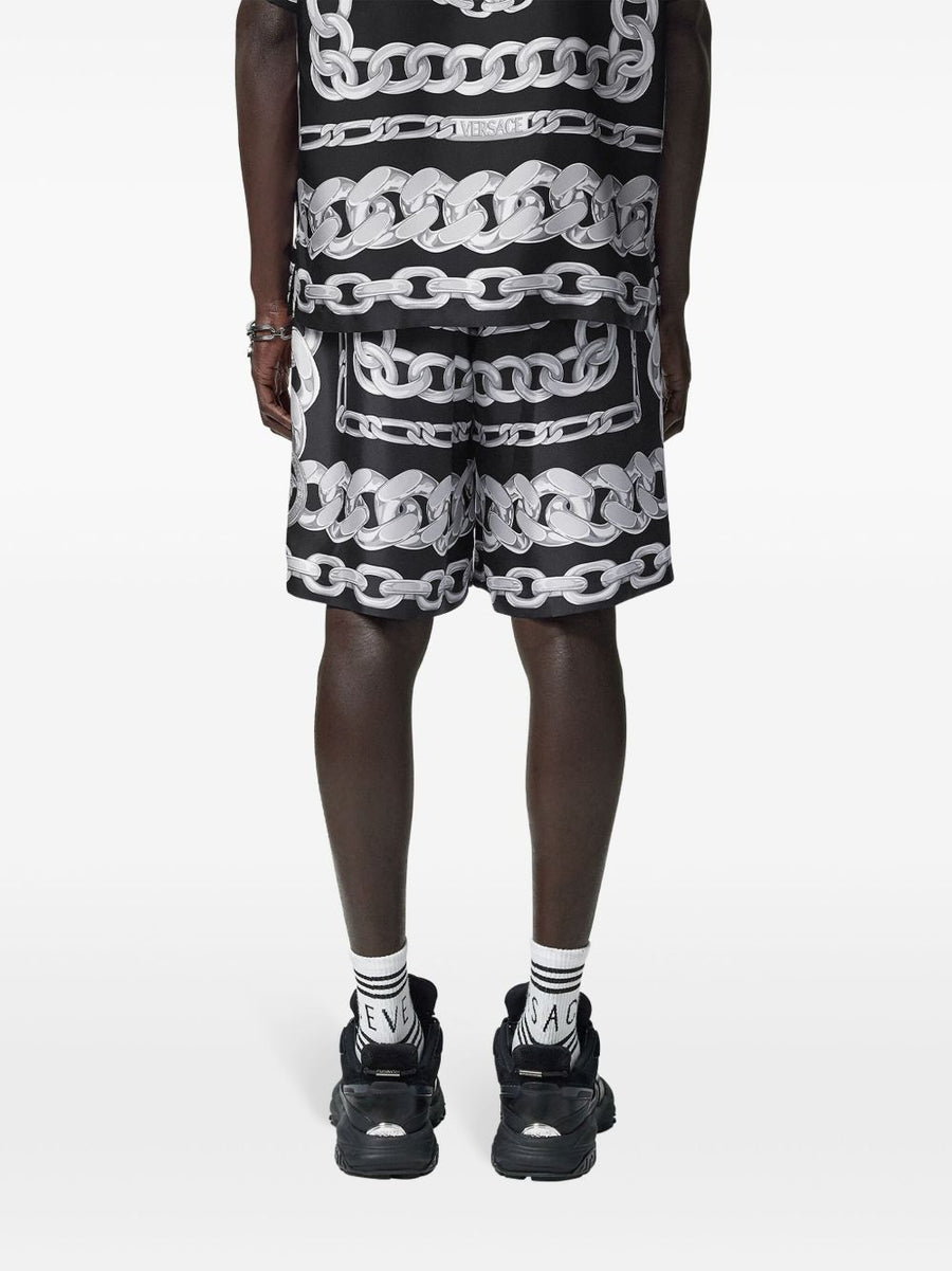 Versace Silk Shorts For Men With Bold Medusa Chains Graphic Print Knee Length Premium