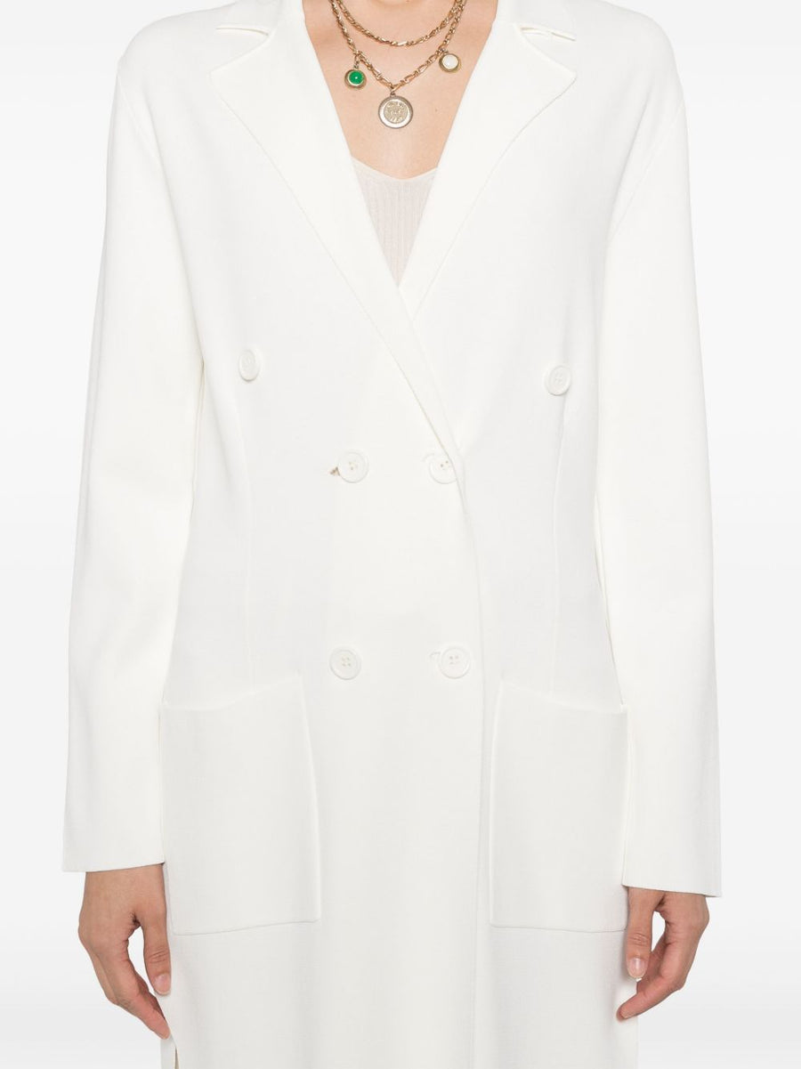 Parosh Cream Double Breasted Coat With Notched Lapels Patch Pockets Timeless Tailoring For Women Officewear Luxurious