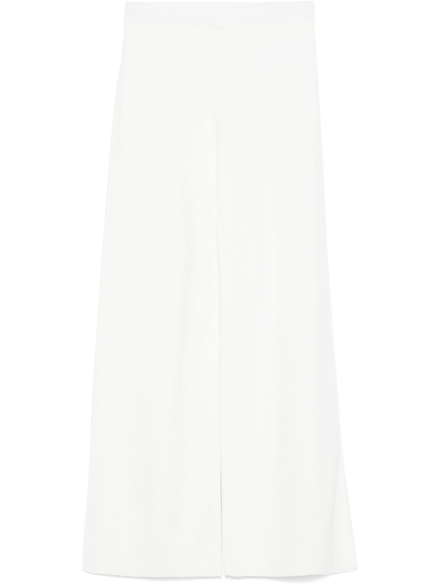 Parosh Wide Leg Knit Trousers Cream Elastic Waist Women Workwear Essential For Modern Wardrobe