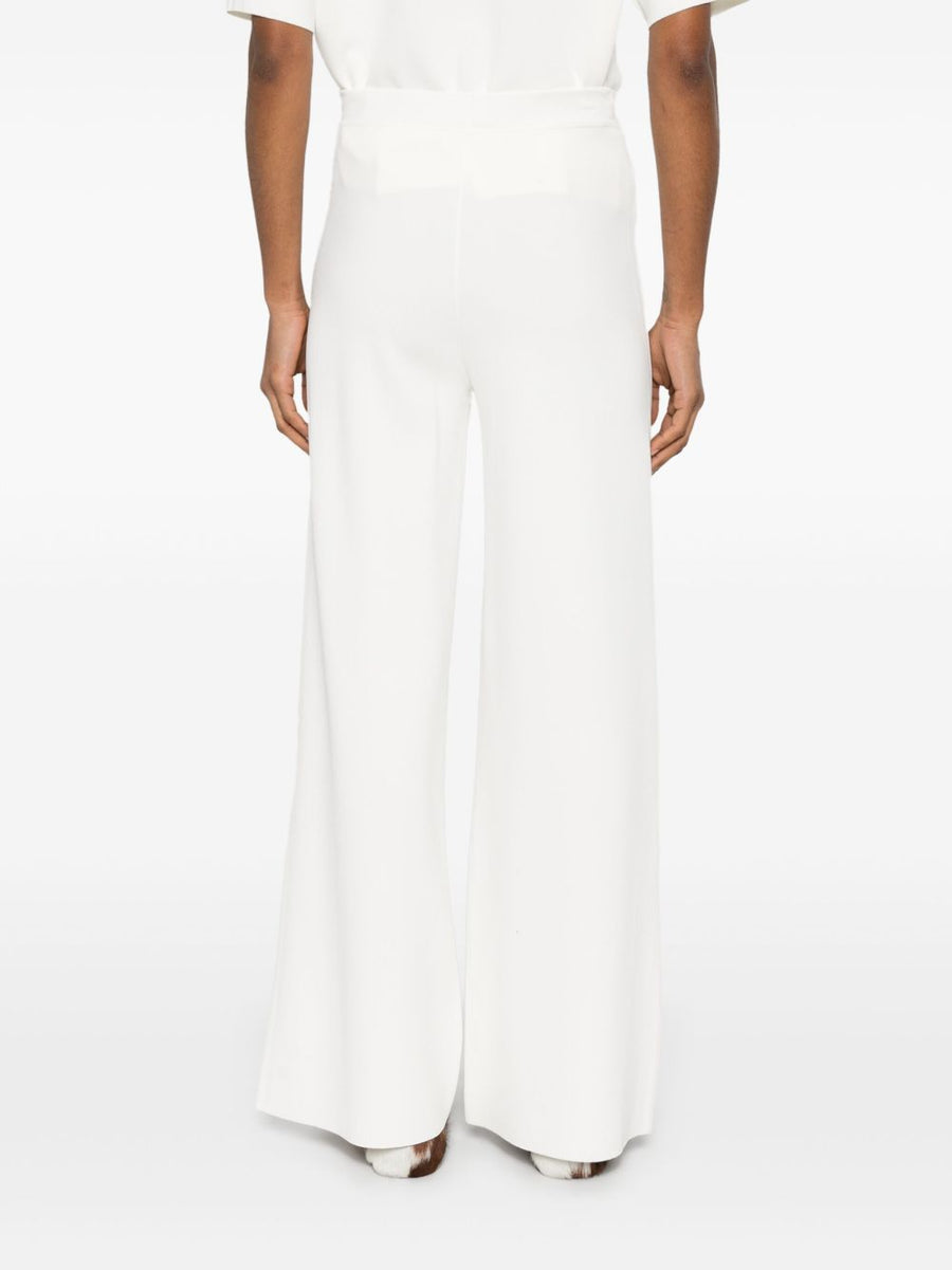 Parosh Wide Leg Knit Trousers Cream Elastic Waist Women Workwear Essential For Modern Wardrobe