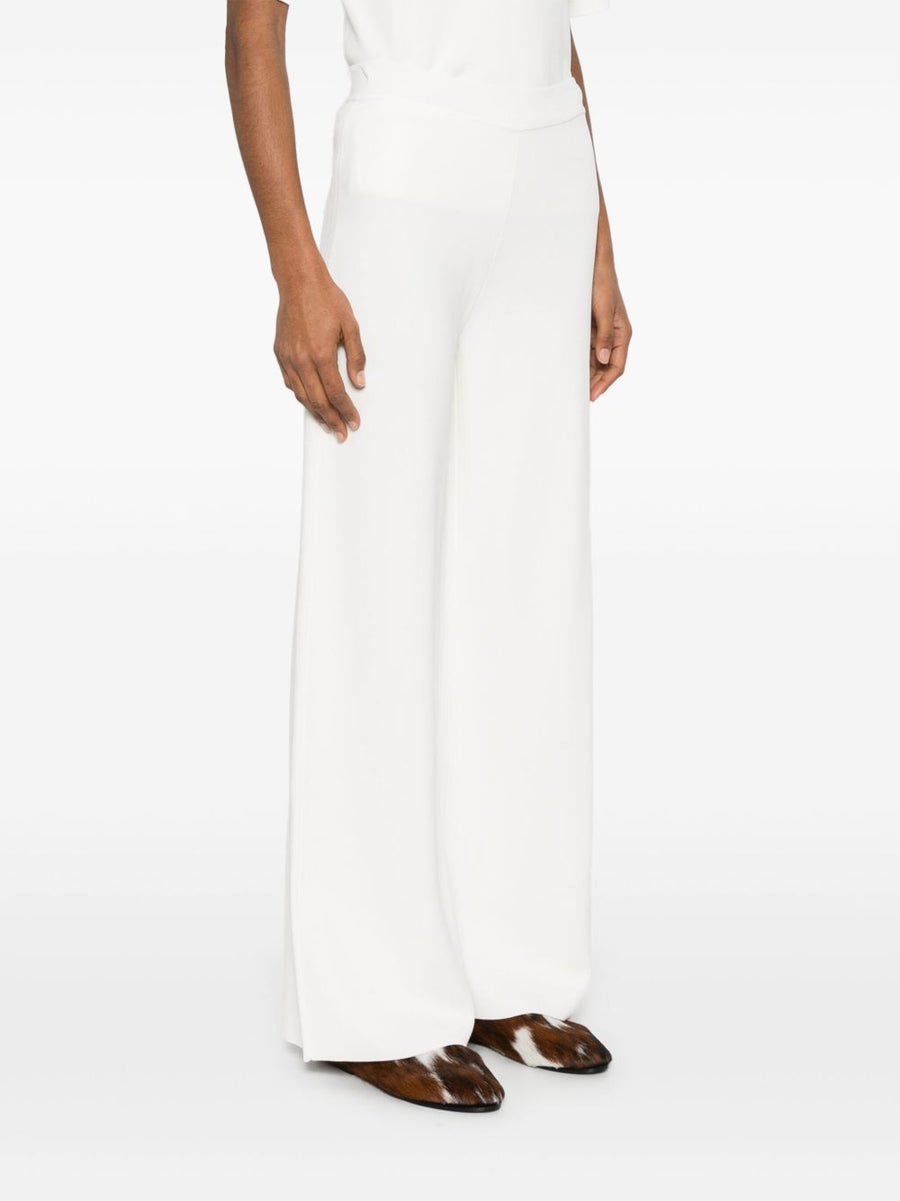 Parosh Wide Leg Knit Trousers Cream Elastic Waist Women Workwear Essential For Modern Wardrobe