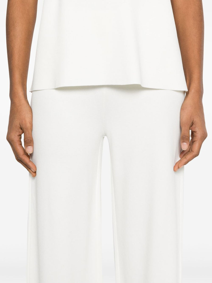 Parosh Wide Leg Knit Trousers Cream Elastic Waist Women Workwear Essential For Modern Wardrobe