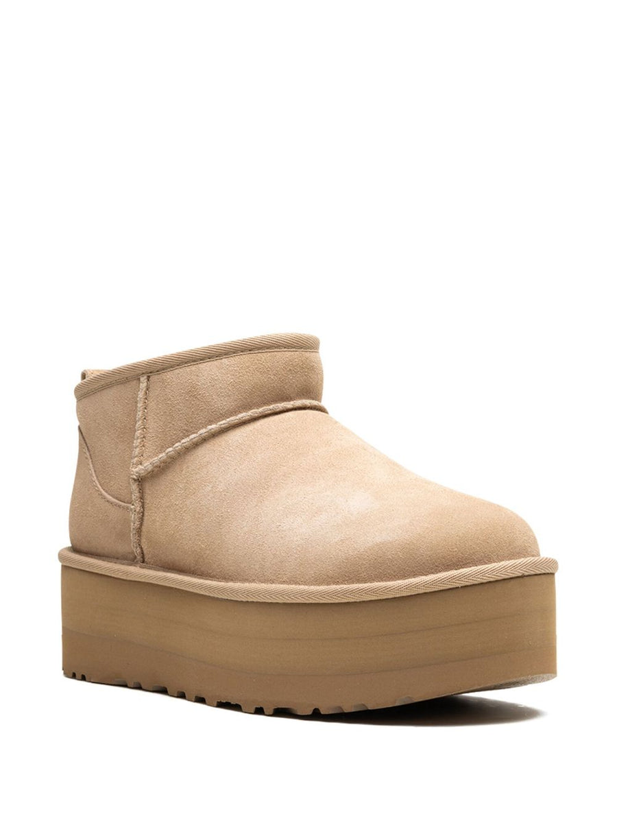 UGG Classic Ultra Mini Platform Boots Beige Suede Iconic Comfort Discreet Platform Lift Women