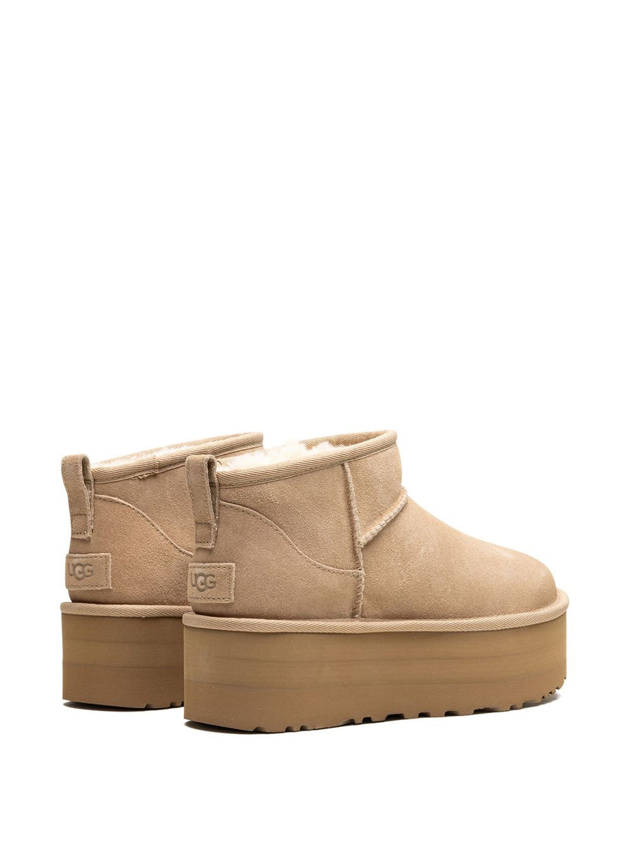 UGG Classic Ultra Mini Platform Boots Beige Suede Iconic Comfort Discreet Platform Lift Women