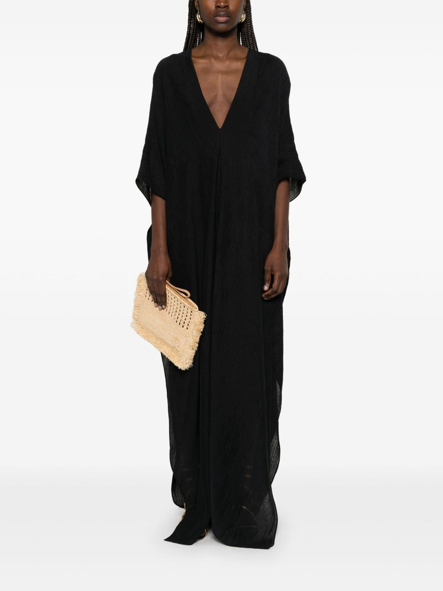 Taller Marmo Rio Maggiore Kaftan Dress Black Luxury Beachwear For Women With V Neck V Back