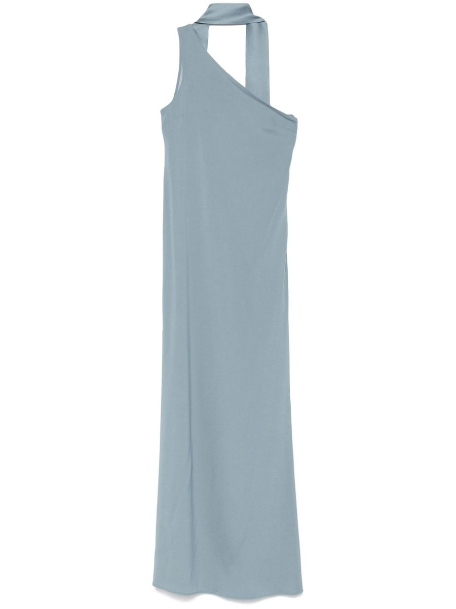 Taller Marmo Long Dress With Asymmetric Neckline One Shoulder Strap In Light Blue Crepe Runway Ready For Elegant Women
