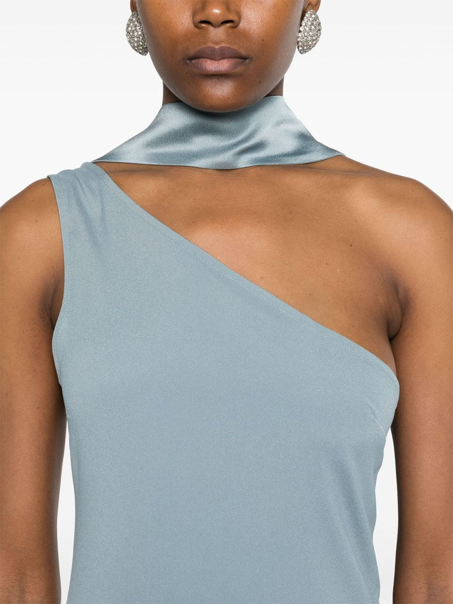 Taller Marmo Long Dress With Asymmetric Neckline One Shoulder Strap In Light Blue Crepe Runway Ready For Elegant Women