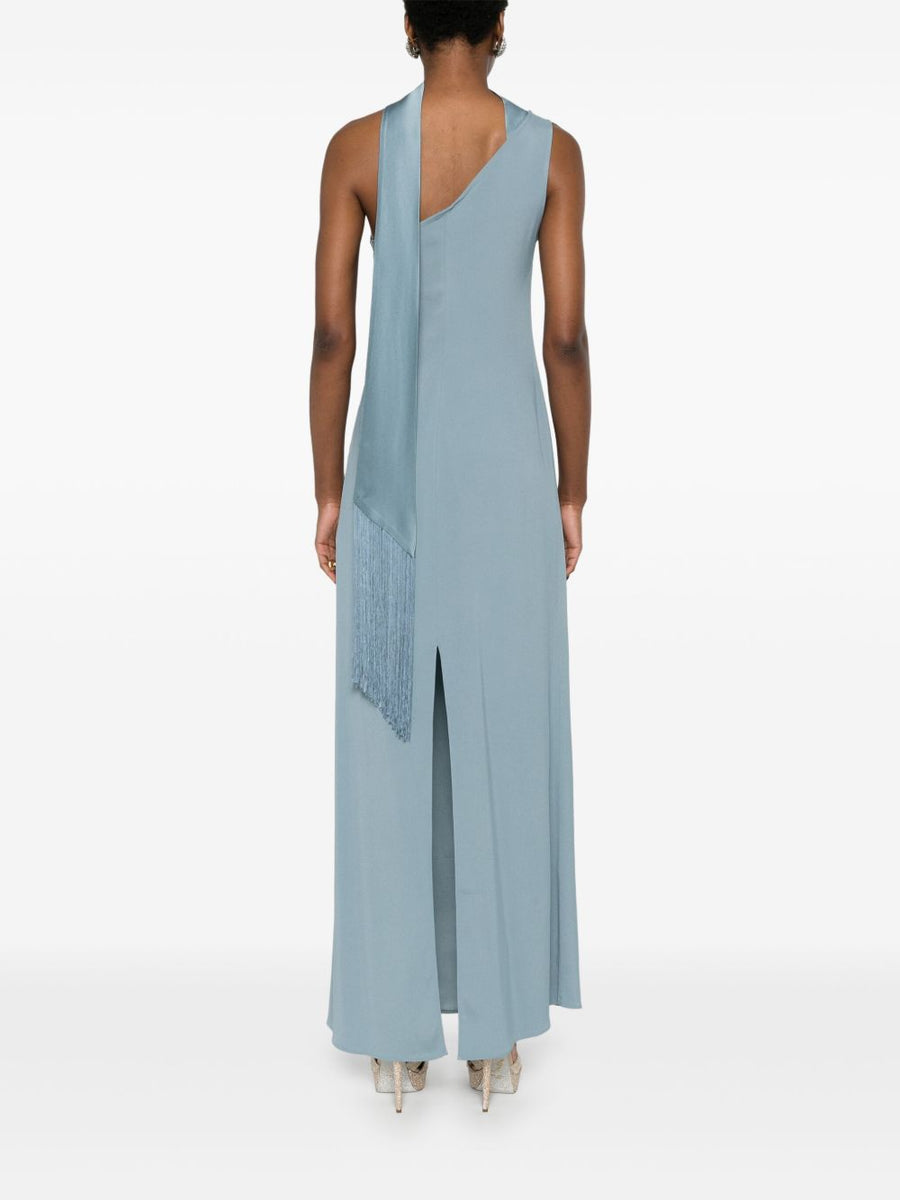 Taller Marmo Long Dress With Asymmetric Neckline One Shoulder Strap In Light Blue Crepe Runway Ready For Elegant Women