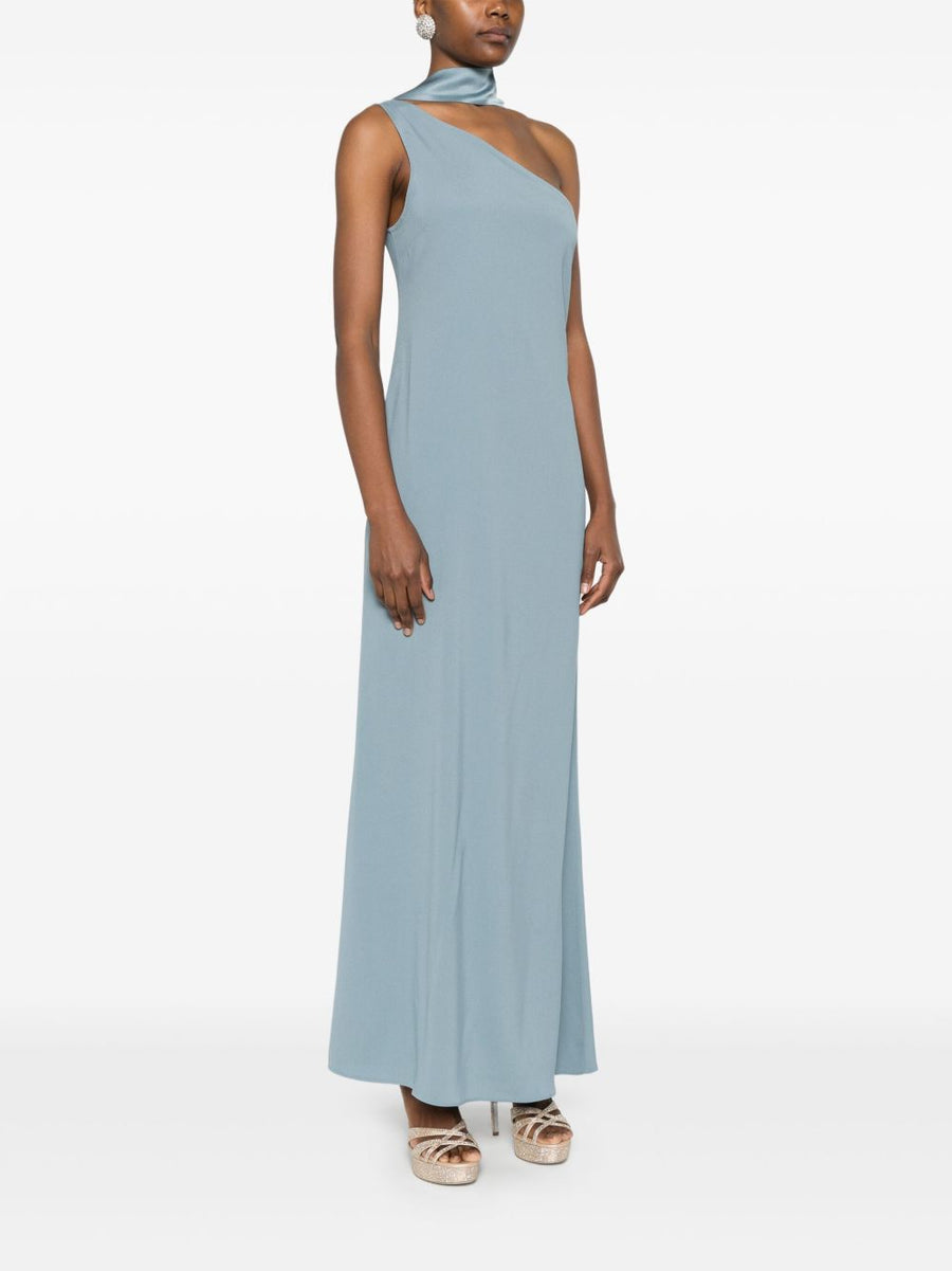 Taller Marmo Long Dress With Asymmetric Neckline One Shoulder Strap In Light Blue Crepe Runway Ready For Elegant Women