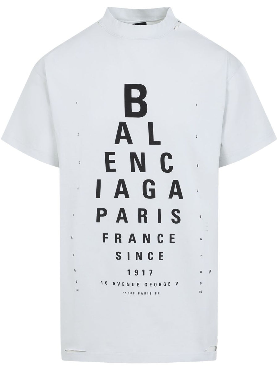Balenciaga Logo Print T Shirt Mock Neck Unisex White Cotton Luxury Streetwear Essentials