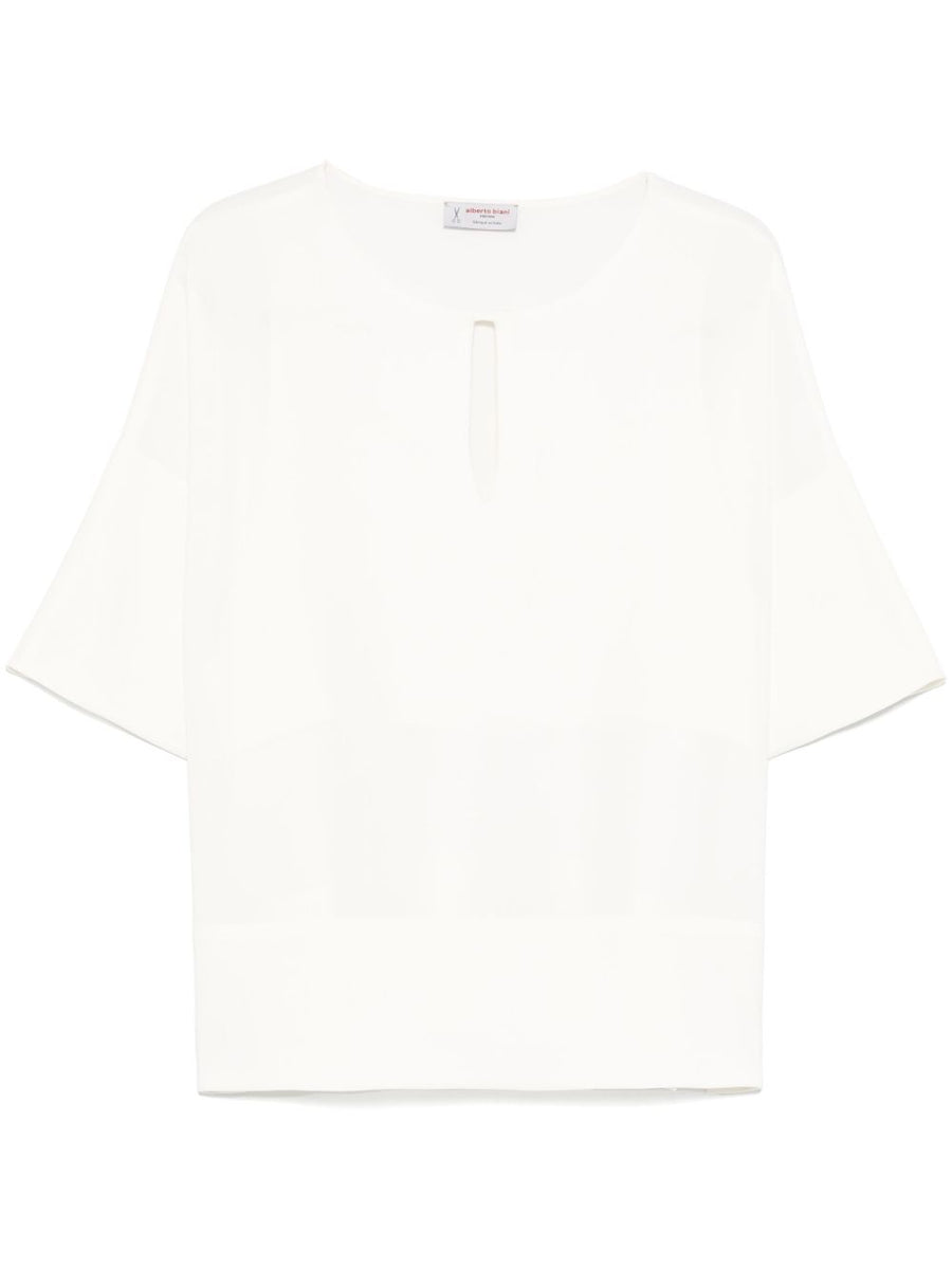 Alberto Biani Teardrop Opening Blouse Ivory Cady Fabric For Women Luxury Workwear Collection