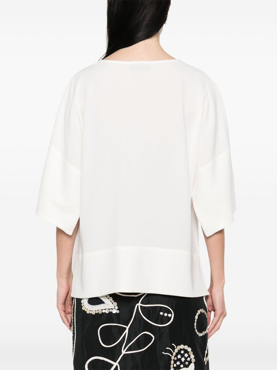 Alberto Biani Teardrop Opening Blouse Ivory Cady Fabric For Women Luxury Workwear Collection