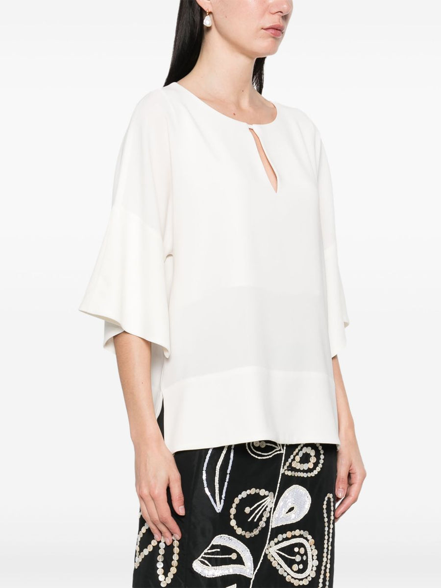 Alberto Biani Teardrop Opening Blouse Ivory Cady Fabric For Women Luxury Workwear Collection