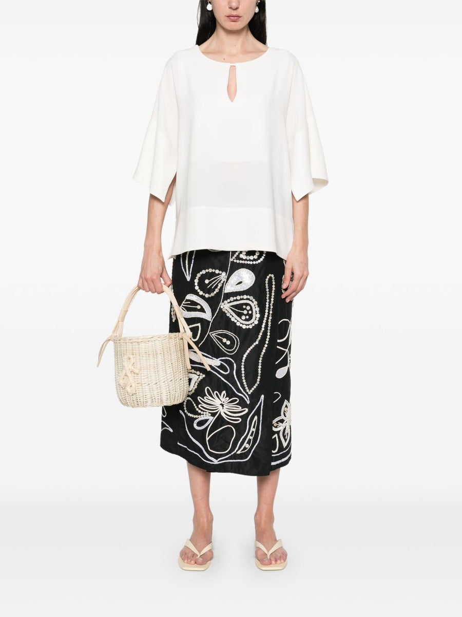 Alberto Biani Teardrop Opening Blouse Ivory Cady Fabric For Women Luxury Workwear Collection