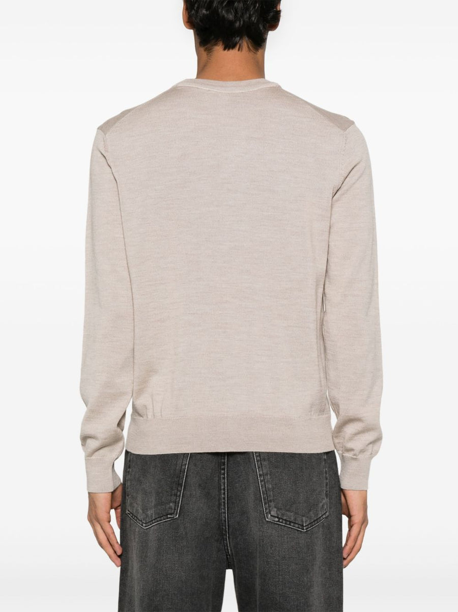 Maison Kitsuné Fox Motif Wool Sweater For Men 100 Percent Wool Dove Grey Crew Neck Versatile Luxury
