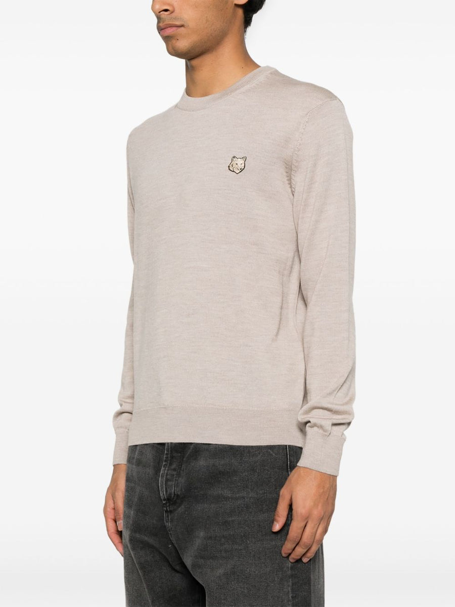 Maison Kitsuné Fox Motif Wool Sweater For Men 100 Percent Wool Dove Grey Crew Neck Versatile Luxury