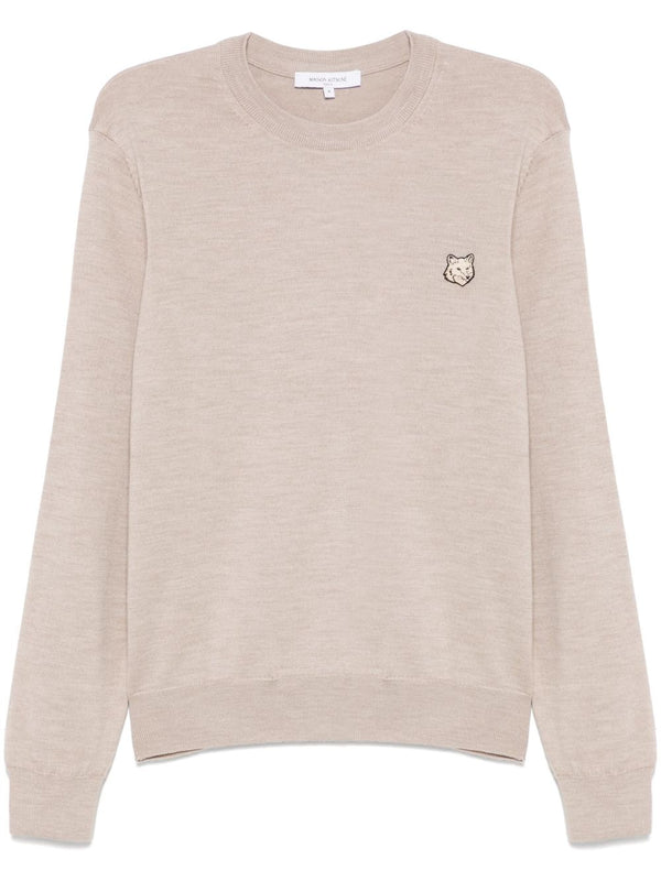 Maison Kitsuné Fox Motif Wool Sweater For Men 100 Percent Wool Dove Grey Crew Neck Versatile Luxury