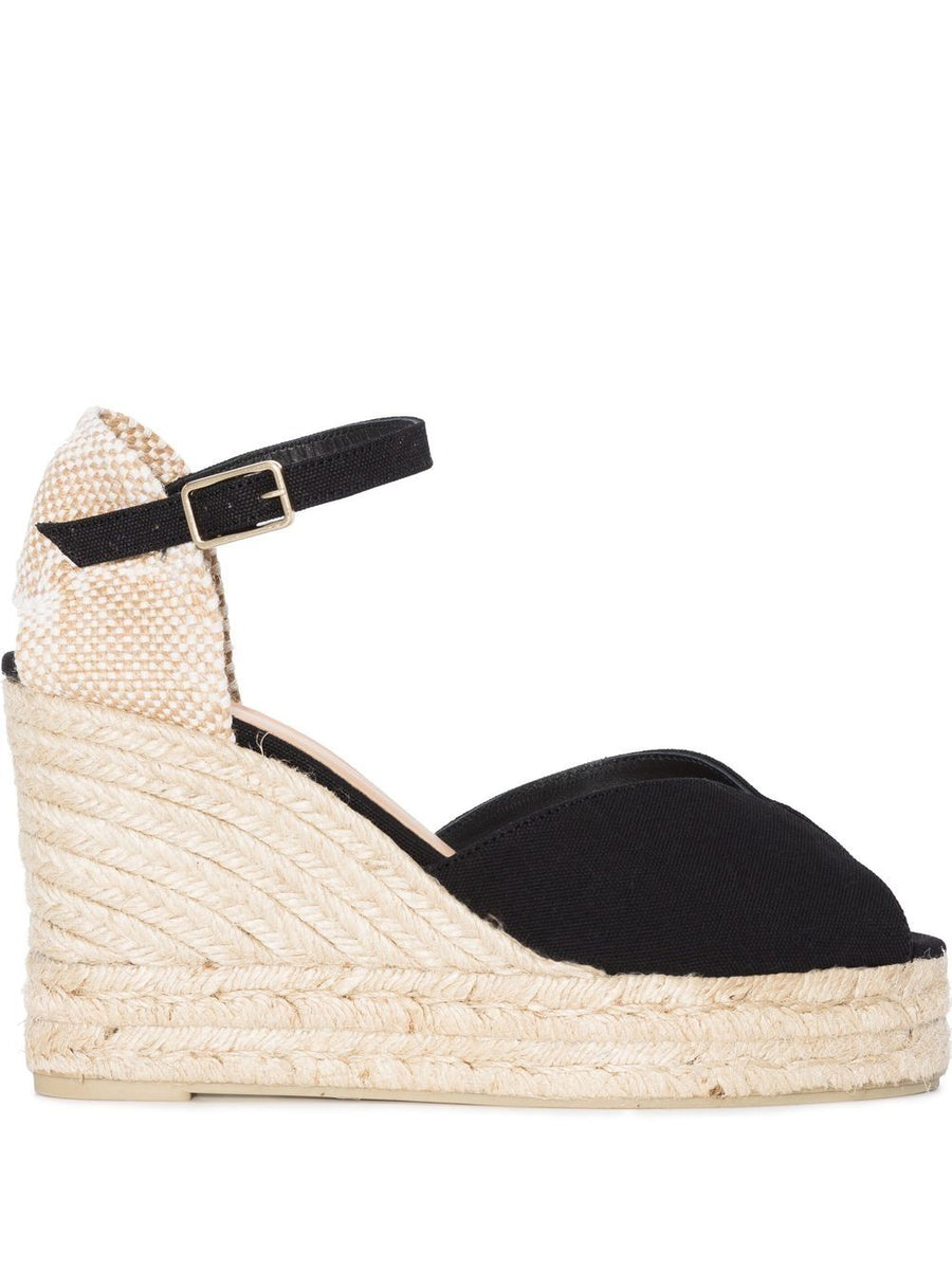 Castañer Bianca Canvas Espadrilles For Women Coastal Chic Raffia Detail Ankle Strap Peep Toe