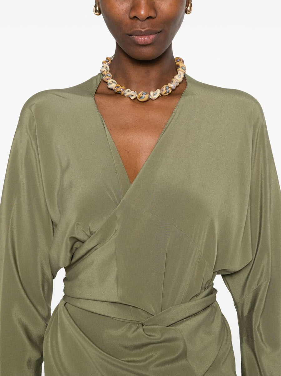 Cortana Serp Silk Jumpsuit Olive Green Draped Silhouette Versatile Tie Waist For Women