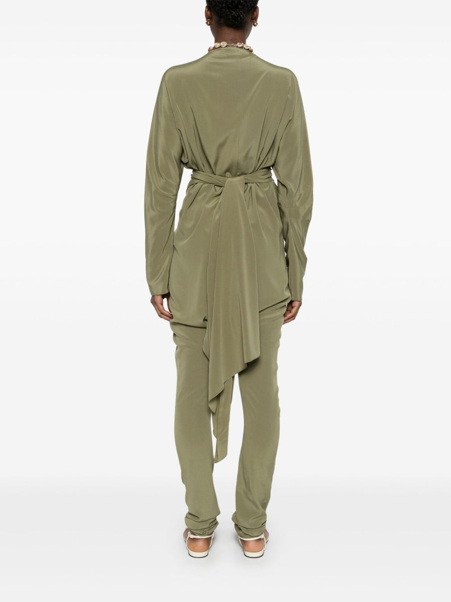 Cortana Serp Silk Jumpsuit Olive Green Draped Silhouette Versatile Tie Waist For Women