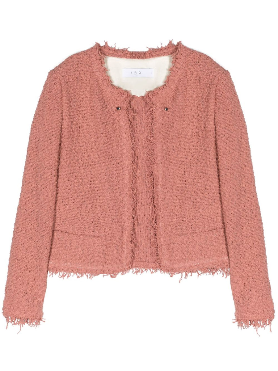 Iro Shavani Knit Jacket For Women Lightweight Blush Pink Fringed Hem Open Front Layering Essential