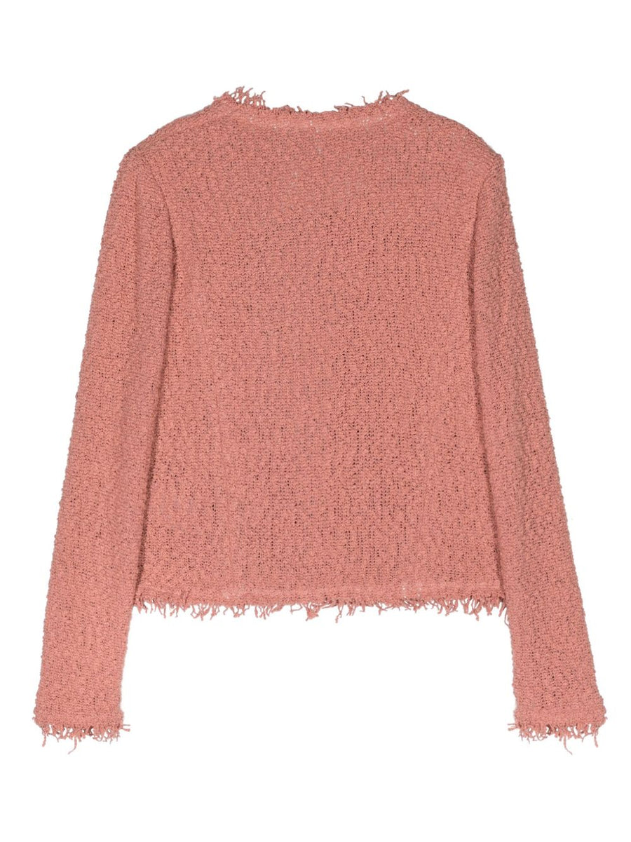 Iro Shavani Knit Jacket For Women Lightweight Blush Pink Fringed Hem Open Front Layering Essential