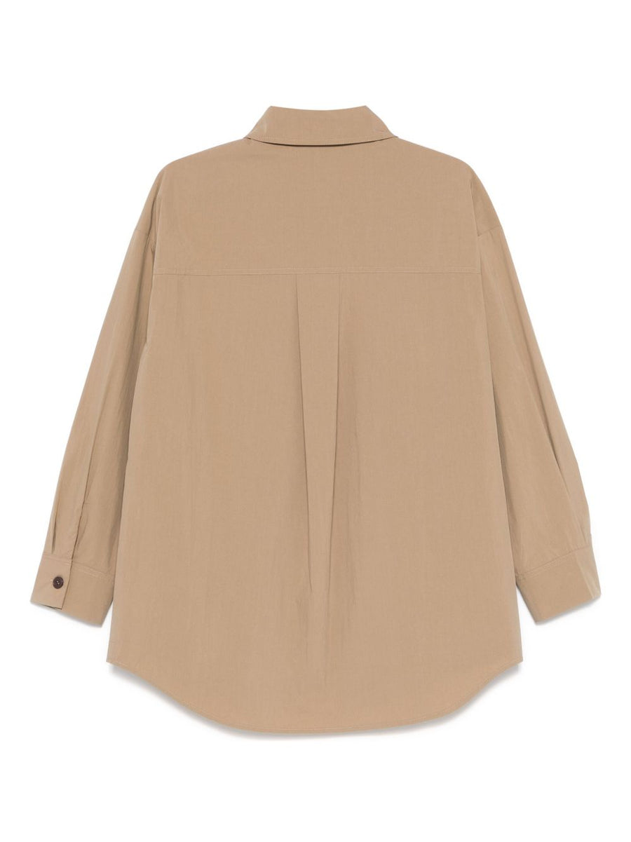 Parosh Logo Embroidered Shirt For Women Khaki Nylon Cotton Blend Front Button Two Chest Pockets
