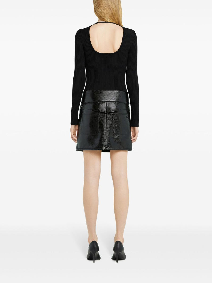 Courrèges Essential Belted Mini Skirt For Women Black Cotton Blend With Concealed Front Fastening And Pockets
