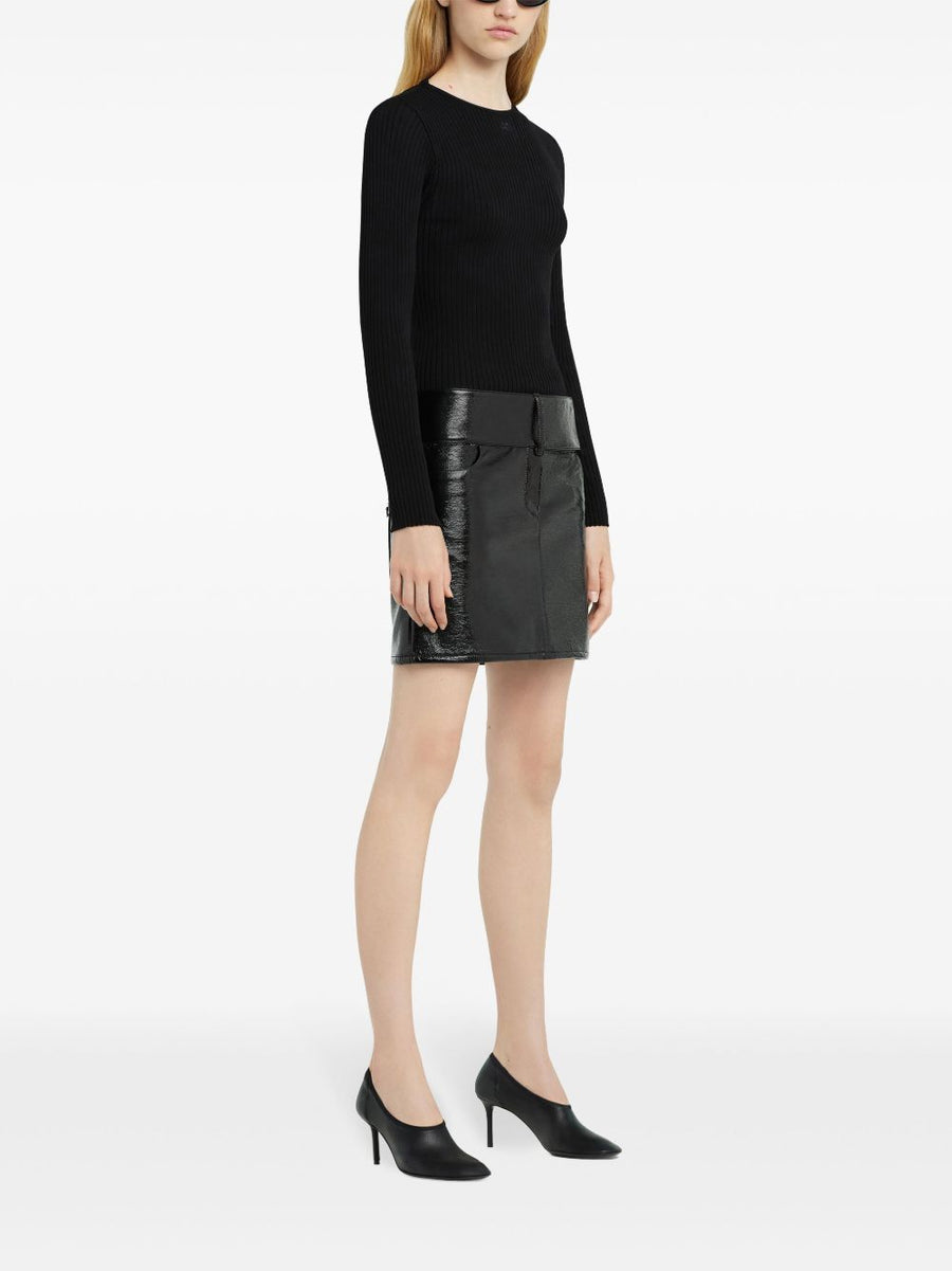 Courrèges Essential Belted Mini Skirt For Women Black Cotton Blend With Concealed Front Fastening And Pockets