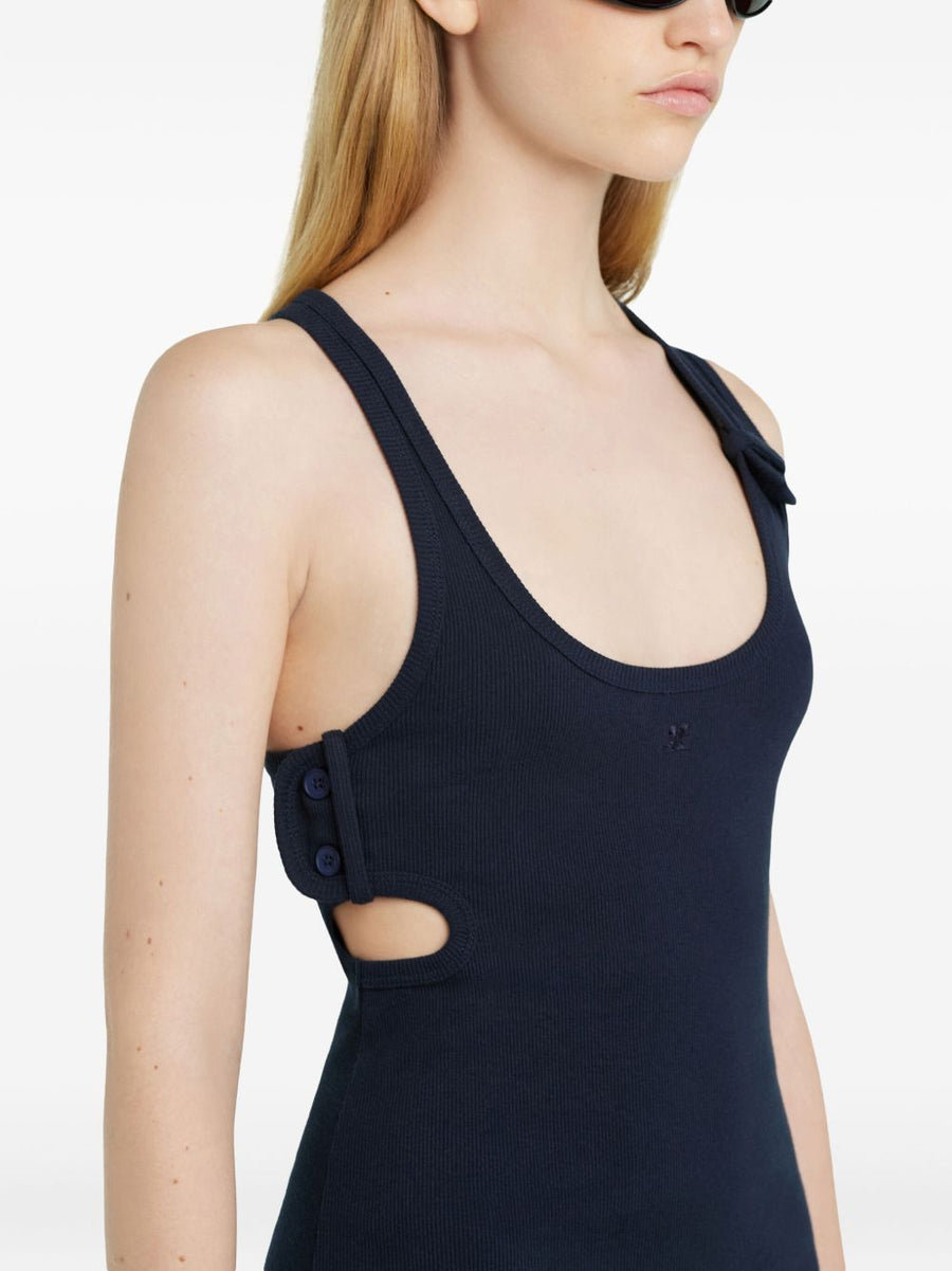 Courrèges 90s Mini Dress For Women Navy Blue Button Front Cutout Racerback Retro