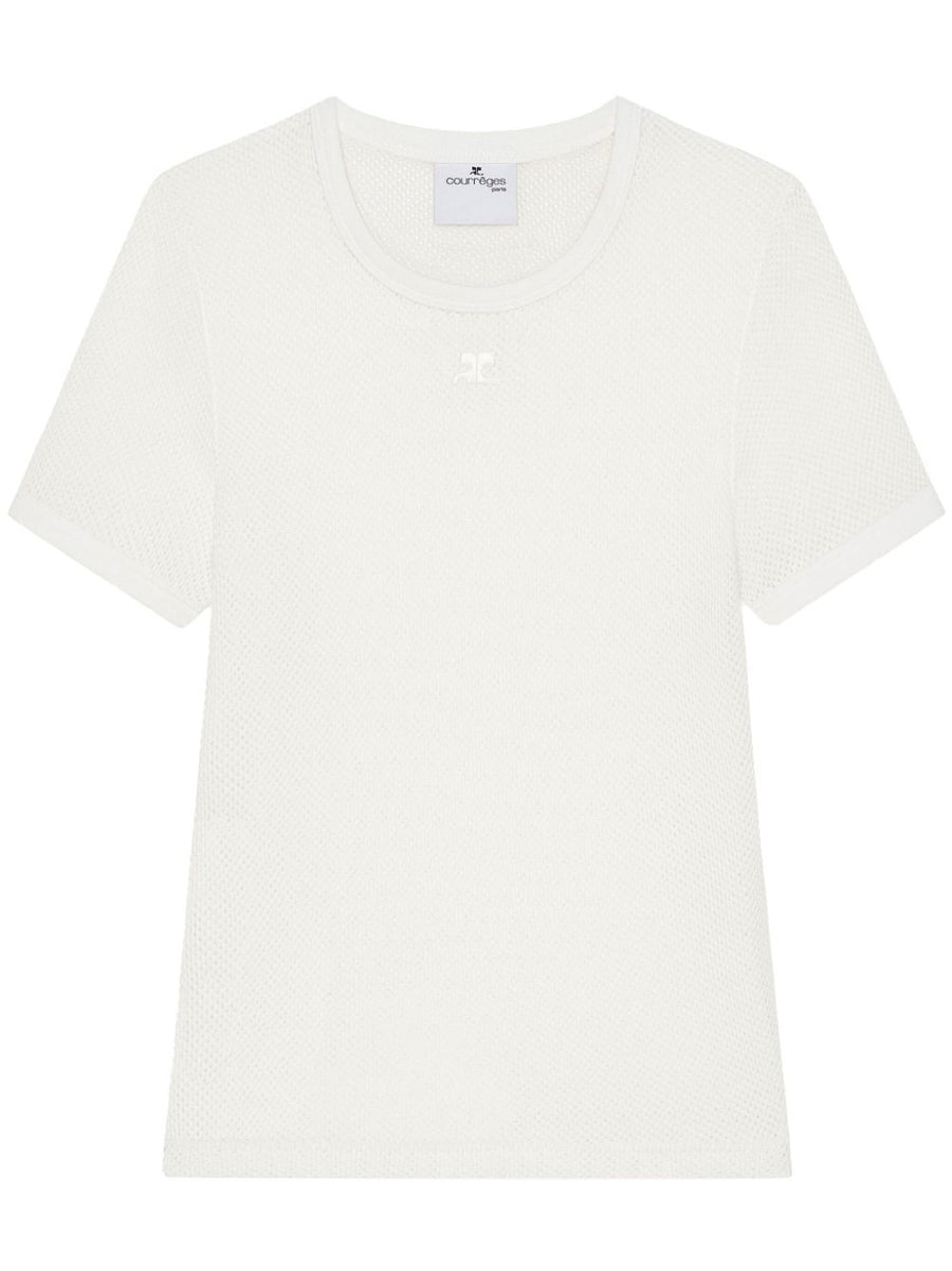 Courrèges Logo Patch Cotton T Shirt For Women Minimalist Everyday Essential White Tee Modern