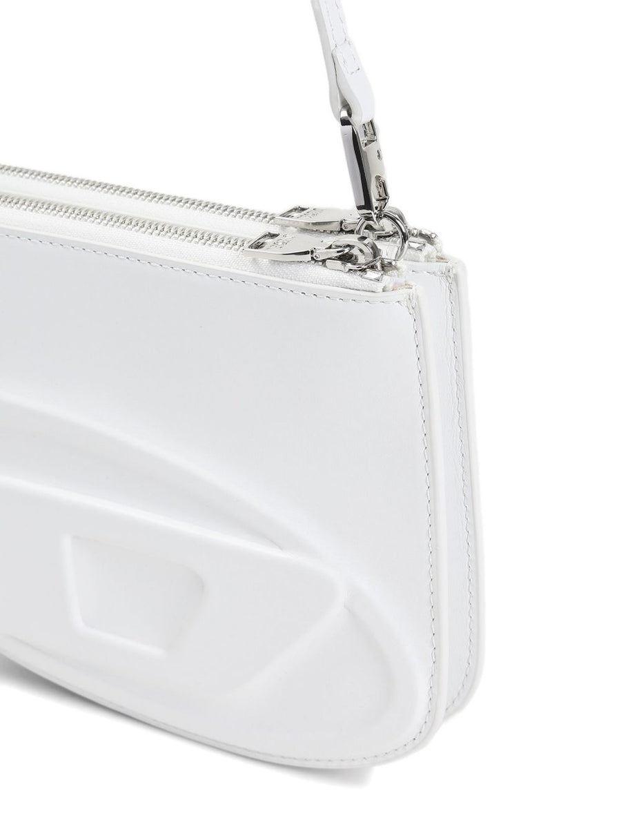 Diesel 1DR Twin Double Pouch Shoulder Bag For Women Everyday Detachable Strap White Calf Leather