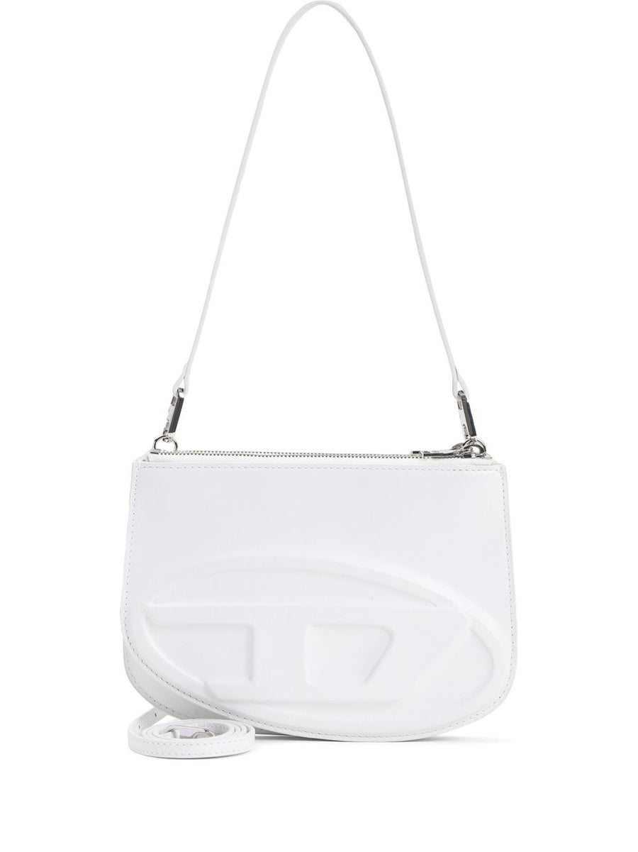 Diesel 1DR Twin Double Pouch Shoulder Bag For Women Everyday Detachable Strap White Calf Leather