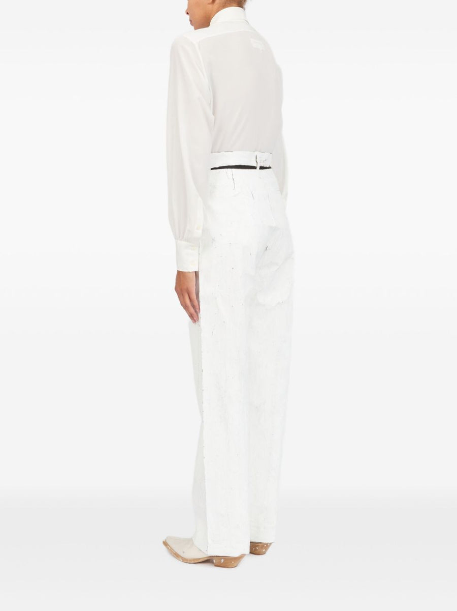 MM6 Maison Margiela Wax Trousers White Tailored Minimalist Luxury For Women With Concealed Front Closure