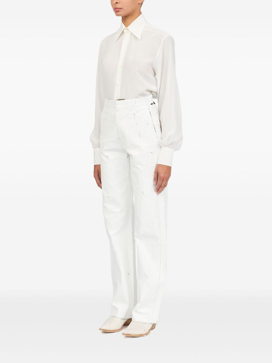 MM6 Maison Margiela Wax Trousers White Tailored Minimalist Luxury For Women With Concealed Front Closure