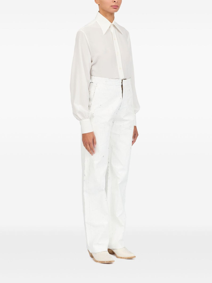 MM6 Maison Margiela Wax Trousers White Tailored Minimalist Luxury For Women With Concealed Front Closure
