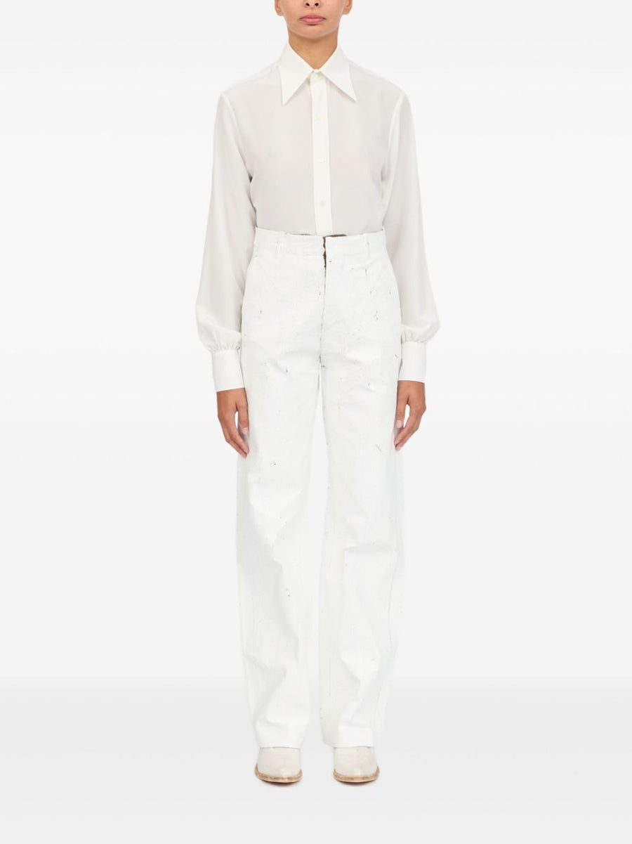 MM6 Maison Margiela Wax Trousers White Tailored Minimalist Luxury For Women With Concealed Front Closure