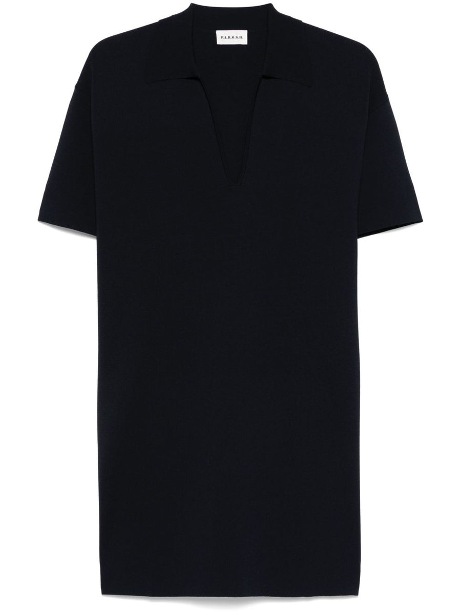 Parosh P.A.R.O.S.H. Navy Mini Dress With Collar Detail And V Neck For Women Versatile Everyday Wear