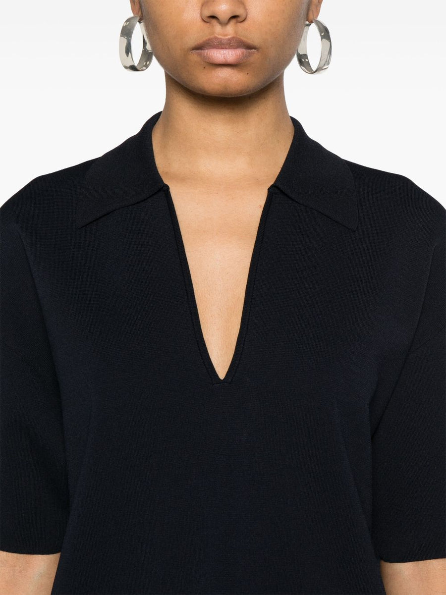 Parosh P.A.R.O.S.H. Navy Mini Dress With Collar Detail And V Neck For Women Versatile Everyday Wear