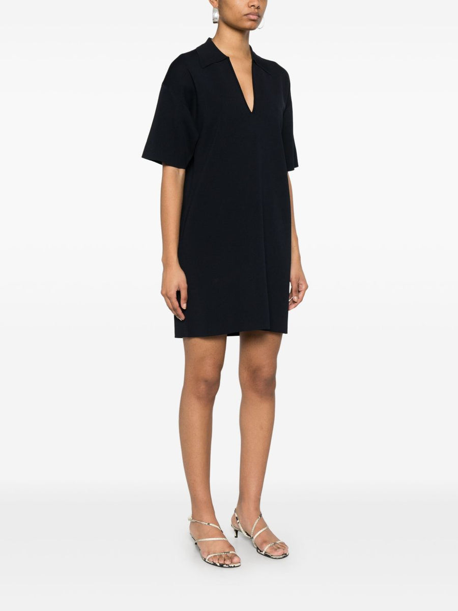 Parosh P.A.R.O.S.H. Navy Mini Dress With Collar Detail And V Neck For Women Versatile Everyday Wear